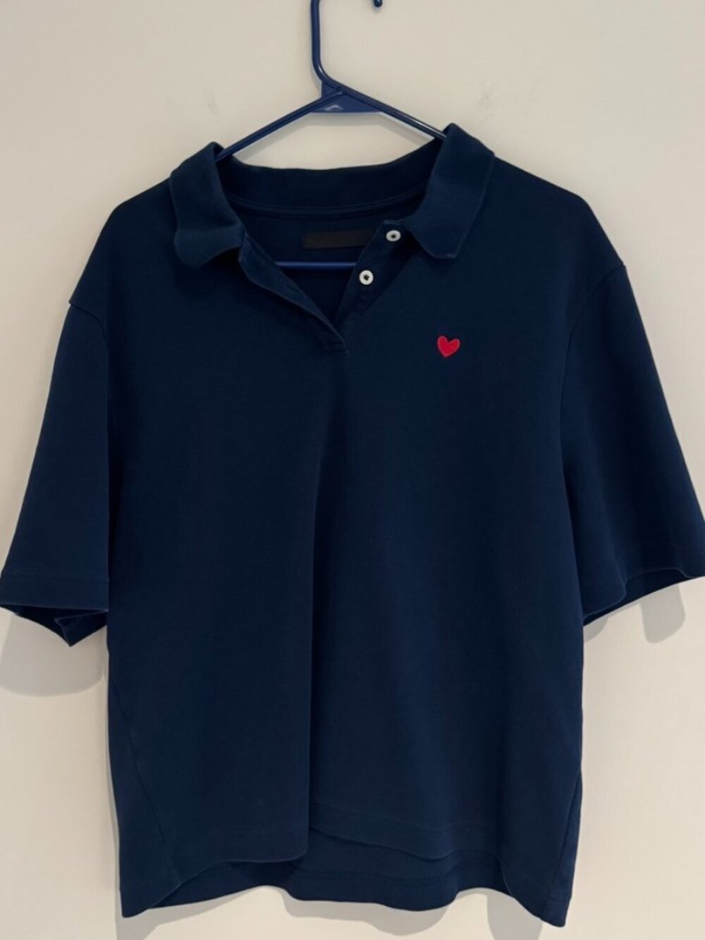 Oak + Fort Cropped Blue Polo Shirt Size Medium Like New